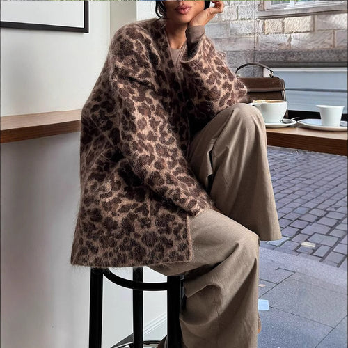 Damen kuschelige Leopardenjacke aus hochwertigem Material R&B