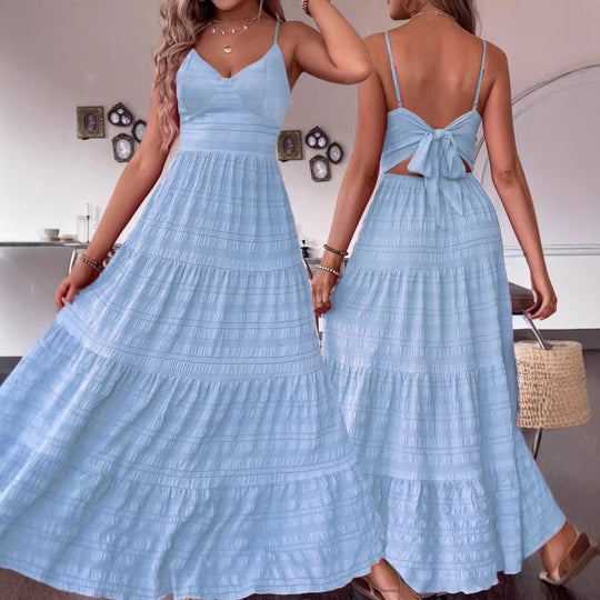 Damen Maxikleid mit schwingendem Rock und zarten Spaghettiträgern R&B