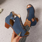 Damen Offene Blockabsatz-Sandaletten mit modischem Schnitt und geflochtenem Design R&B