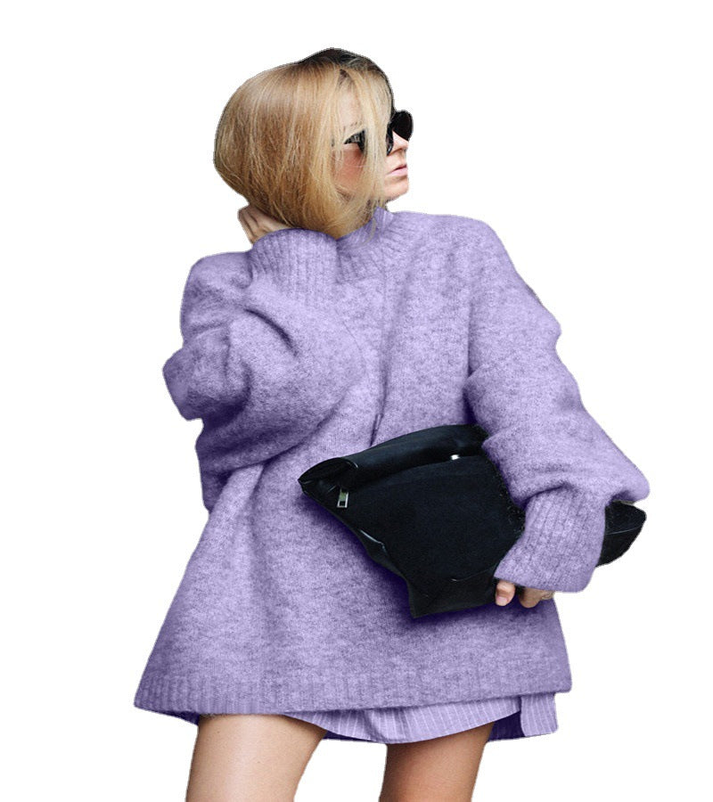 Damen Oversized Strickpullover mit hohem Kragen und weichen Ärmeln R&B