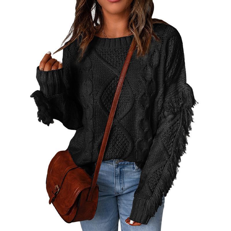Damen Grobstrickpullover mit überschnittenen Schultern und elastischen Bündchen R&B