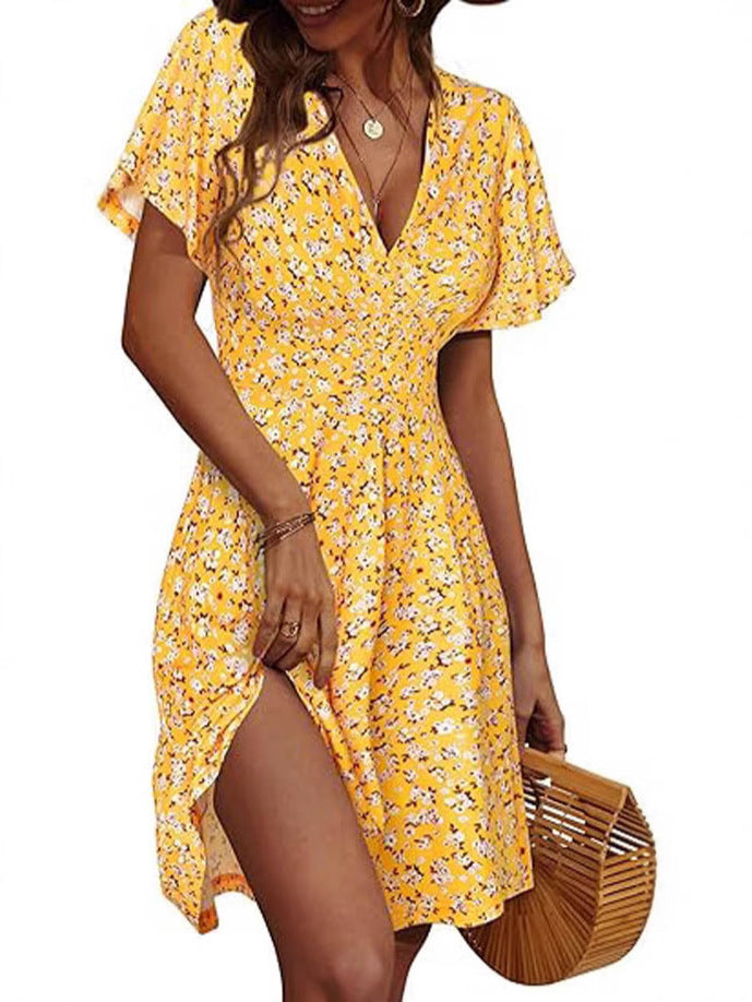 Damen Kurzarm Sommerkleid mit floralem Muster R&B