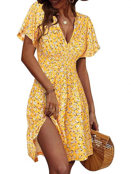 Damen Kurzarm Sommerkleid mit floralem Muster R&B