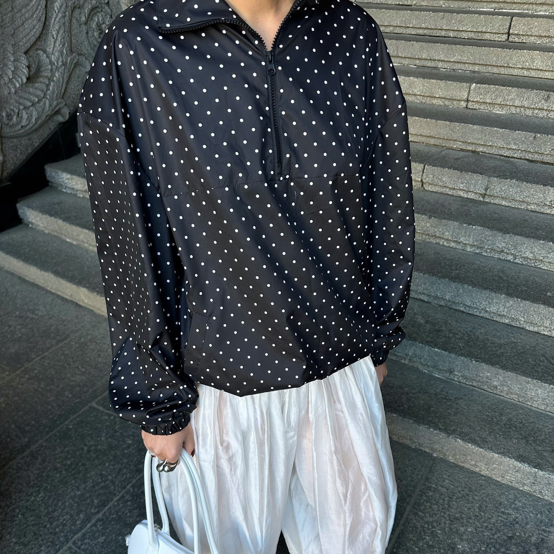 Damen Lässige Polka Dots Übergangsjacke mit Reißverschluss R&B