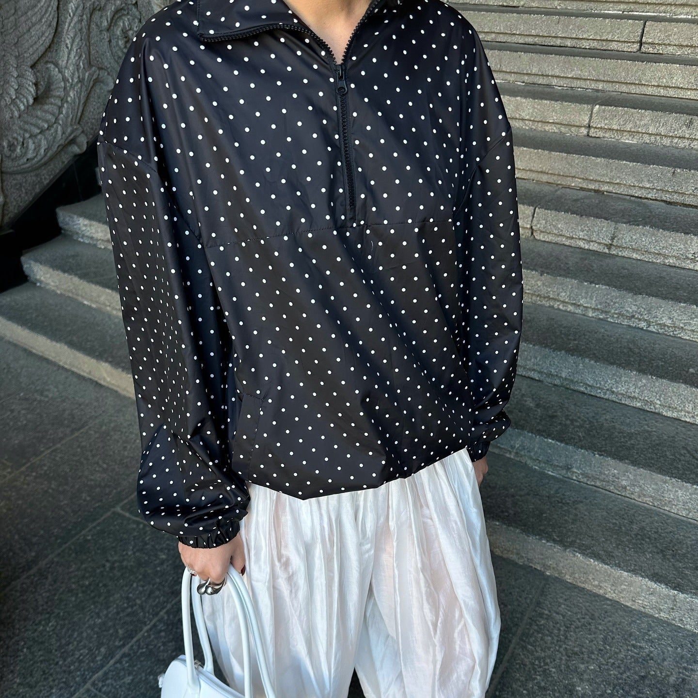 Damen Lässige Polka Dots Übergangsjacke mit Reißverschluss