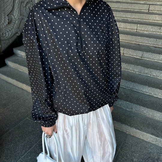 Damen Lässige Polka Dots Übergangsjacke mit Reißverschluss R&B