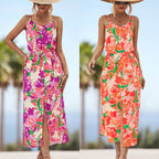 Damen Maxikleid mit floralem Design und elastischem Taillenbund R&B