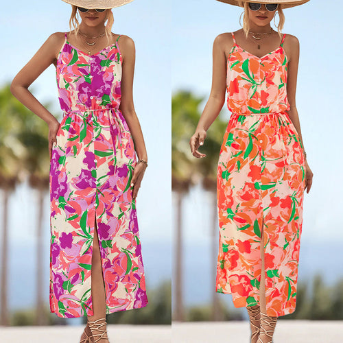 Damen Maxikleid mit floralem Design und elastischem Taillenbund R&B