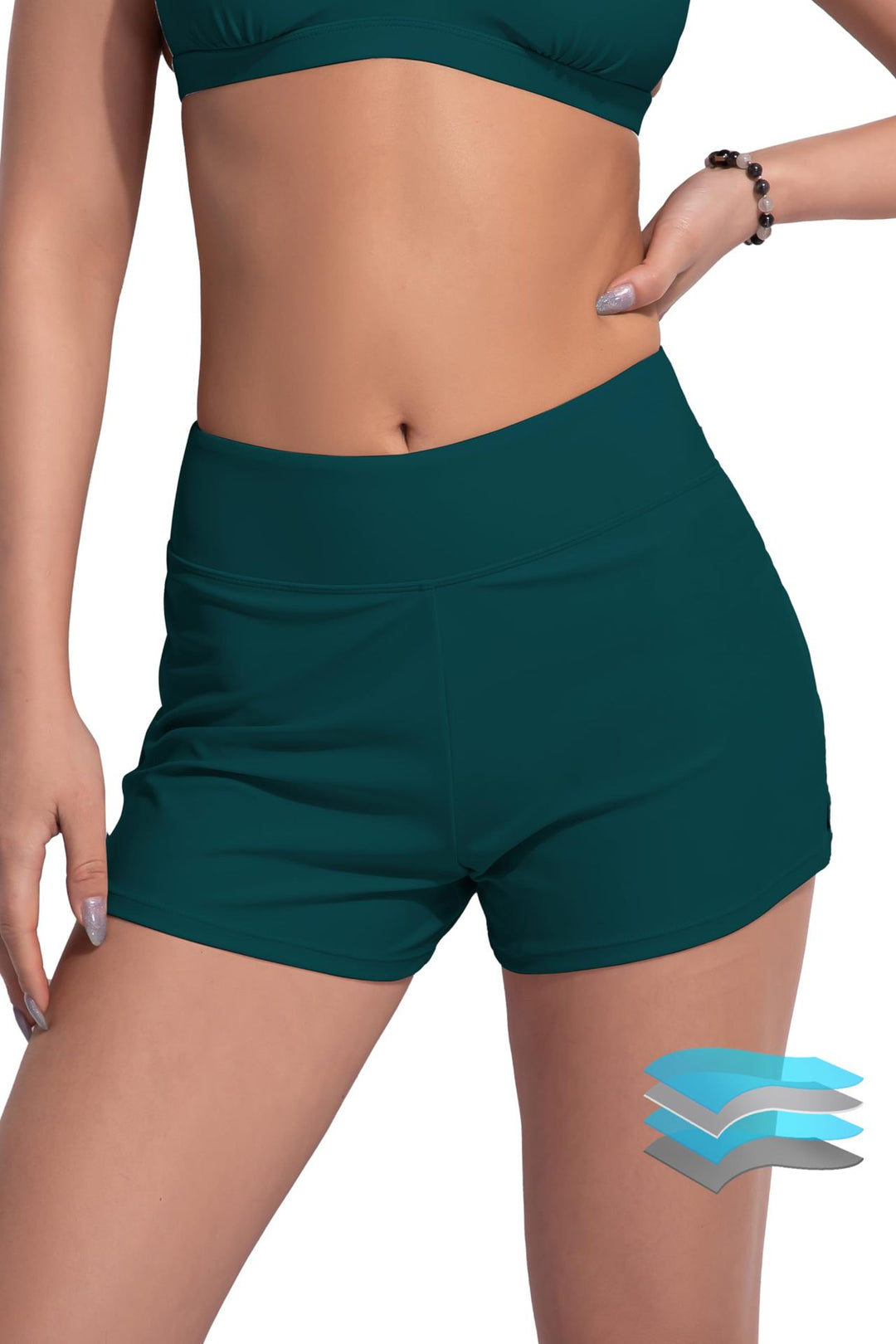 Damen Hochgeschnittene Sport-Badeshorts mit elastischem Bund R&B