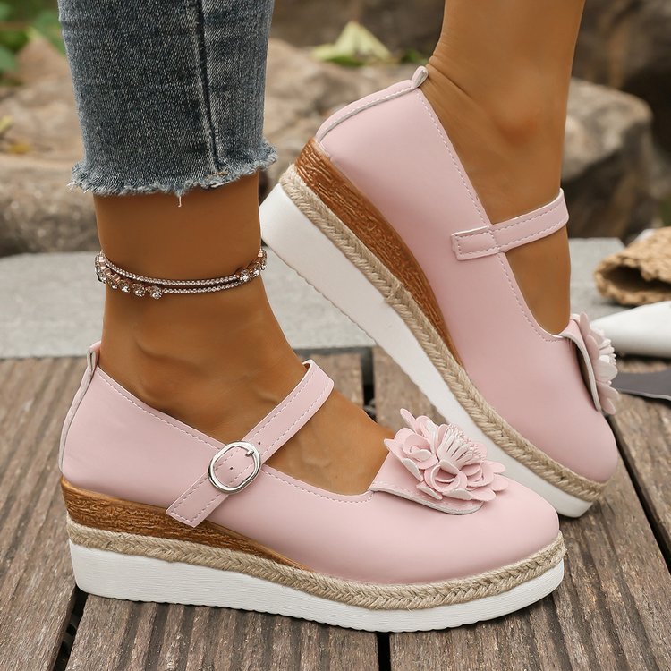 Damen Wedge-Sandaletten mit floralem Dekor und eleganter Schnalle R&B