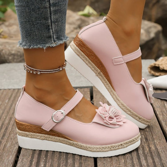 Damen Wedge-Sandaletten mit floralem Dekor und eleganter Schnalle R&B