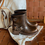 Damen Western-Stiefel mit elegantem Riemendesign und robustem Blockabsatz
