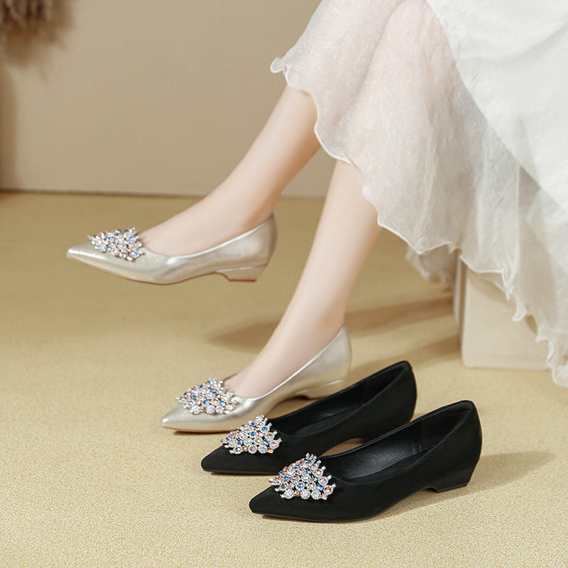 Damen elegante Ballerinas mit funkelnder Schmuckapplikation