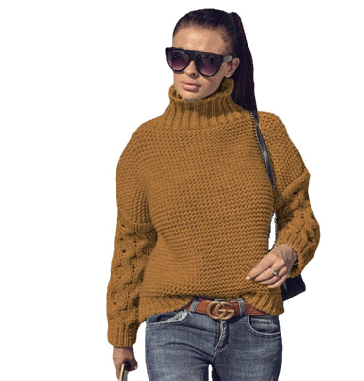 Damen Grobstrickpullover mit hohem Kragen und strukturiertem Armdesign R&B