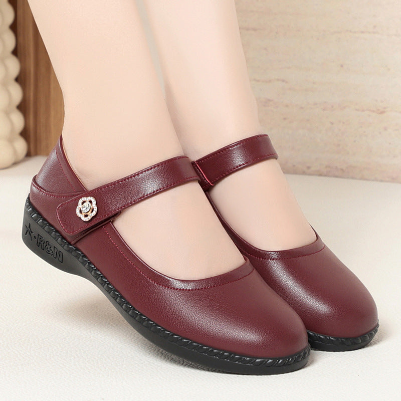 Damen Komfortable Mary Jane Ballerinas mit flexiblem Riemen und dekorativem Schmuckdetail R&B