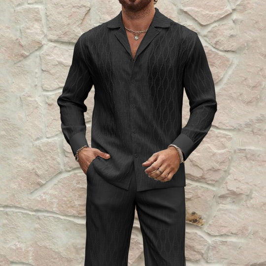 Herren eleganter Set mit feinem Strukturmuster und komfortablem Schnitt R&B