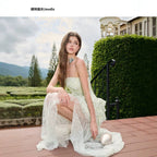 Damen Elegantes und luftiges Abendkleid mit Rüschendetails und transparentem Rock R&B