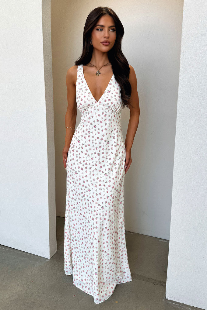 Damen Maxikleid mit V-Ausschnitt und Verspieltem Blumenmuster R&B