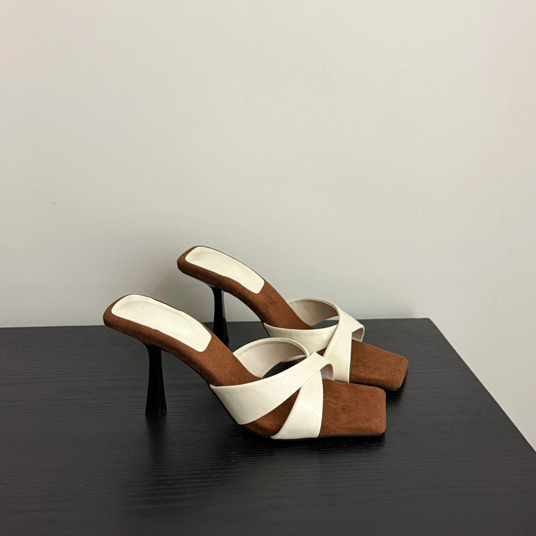 Damen Elegante Slingback Mules mit dekorativem Kreuzriemen und Absatz R&B