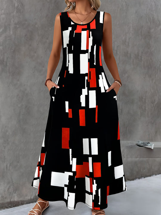Damen Maxikleid mit buntem Grafikdesign R&B