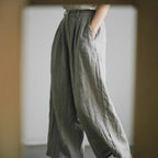 Damen weite Leinenhose mit eleganter Bundfalte und Taschen R&B