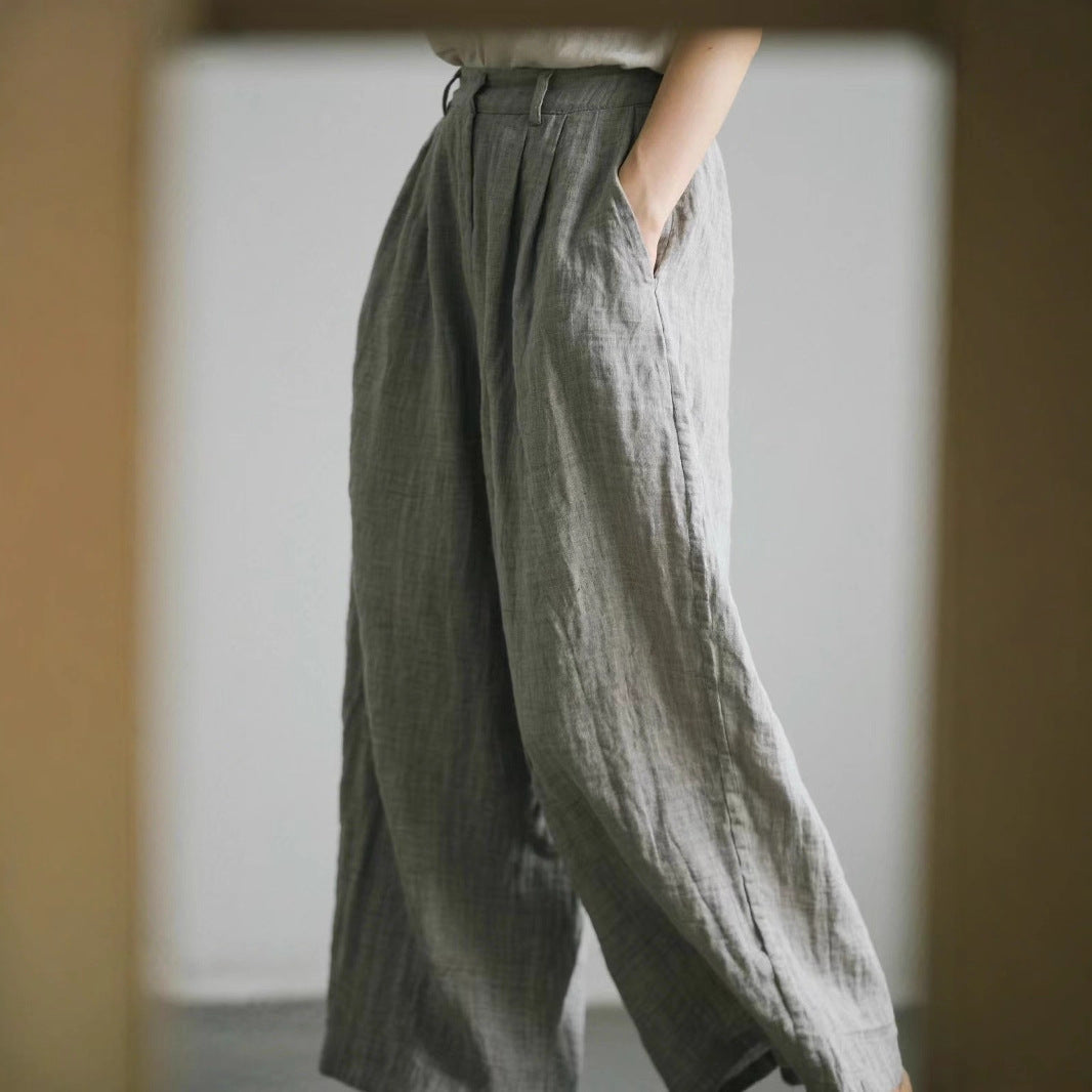 Damen weite Leinenhose mit eleganter Bundfalte und Taschen R&B