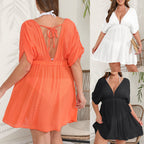 Damen eleganter Strandkaftan mit tiefem V-Ausschnitt und weit geschnittenen Ärmeln R&B