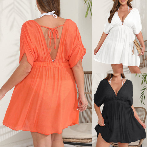 Damen eleganter Strandkaftan mit tiefem V-Ausschnitt und weit geschnittenen Ärmeln R&B