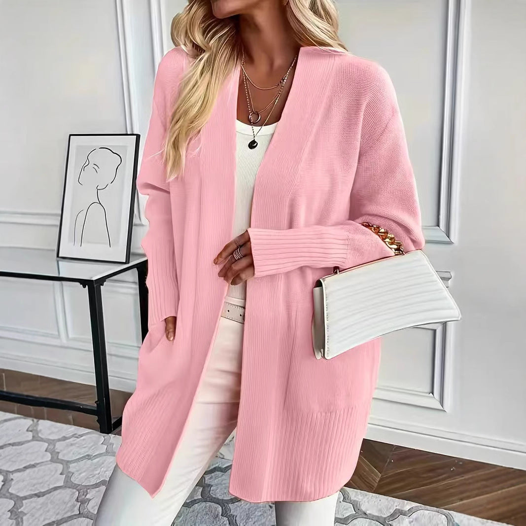 Damen lässige Strickjacke mit offenem Schnitt und Seitentaschen R&B