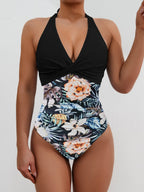 Damen Hochwertiger Einteiler-Badeanzug mit floralem Schnitt und raffiniertem Wickeldesign R&B