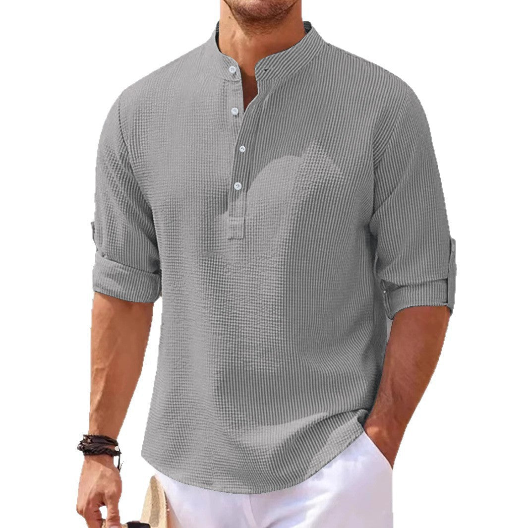 Herren lässiges Henley-Shirt mit strukturierter Oberfläche R&B