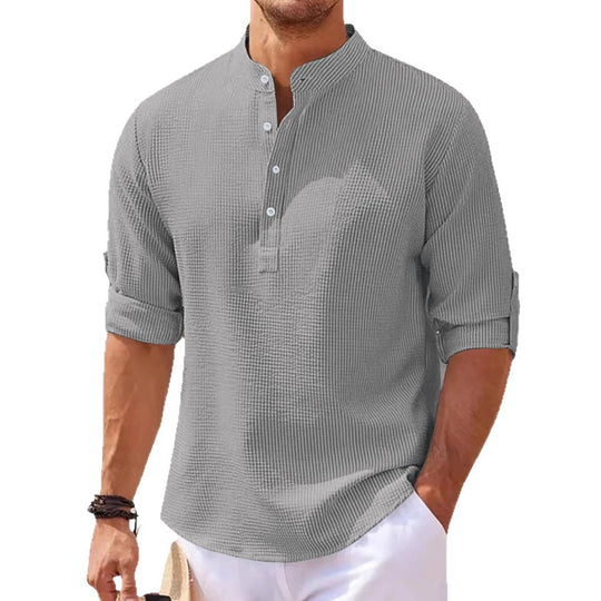 Herren lässiges Henley-Shirt mit strukturierter Oberfläche R&B