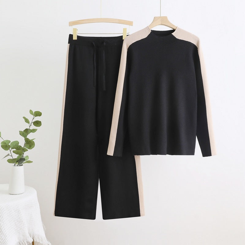 Damen sportliches Freizeit-Set mit kontrastierenden Ärmeln und elastischem Bund R&B