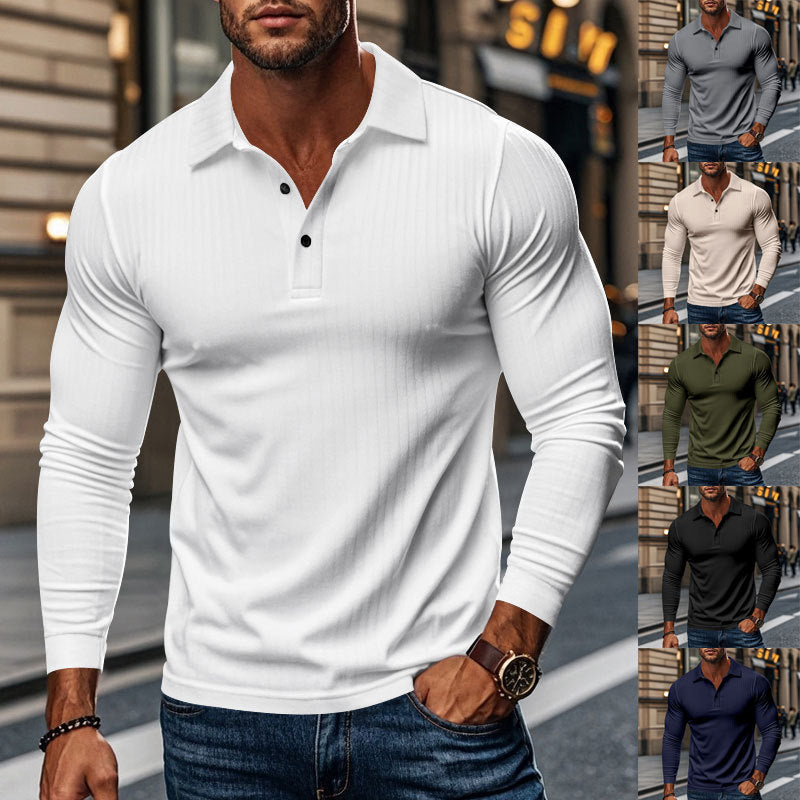 Herren Langarm-Polohemd mit strukturiertem Stoff R&B