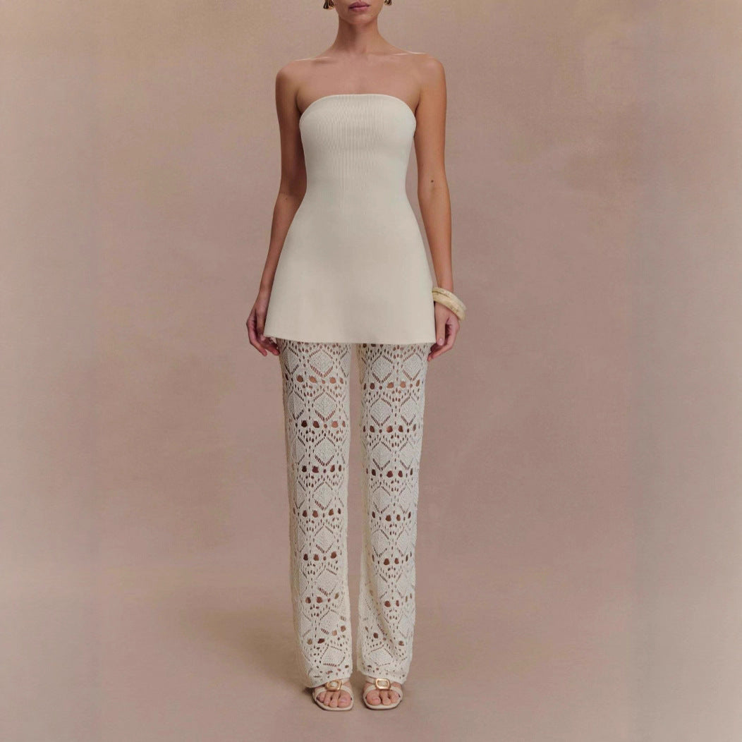 Damen elegantes Oberteil mit luftiger Häkelhose R&B