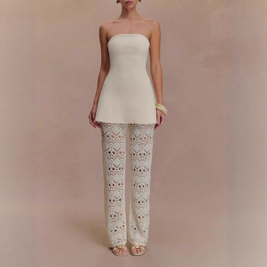 Damen elegantes Oberteil mit luftiger Häkelhose R&B