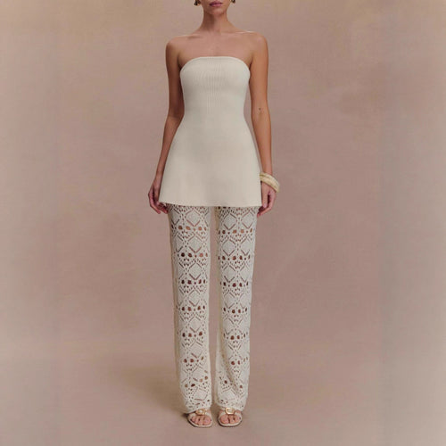 Damen elegantes Oberteil mit luftiger Häkelhose R&B