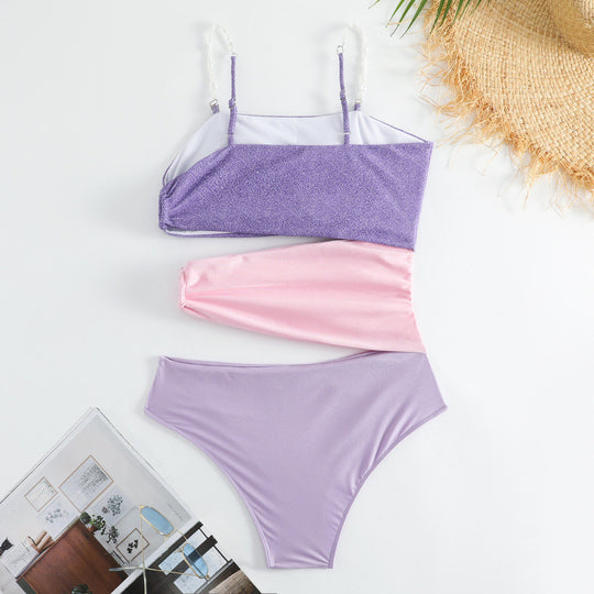 Damen Cut-Out Badeanzug mit schimmerndem Effekt und verstellbaren Trägern R&B