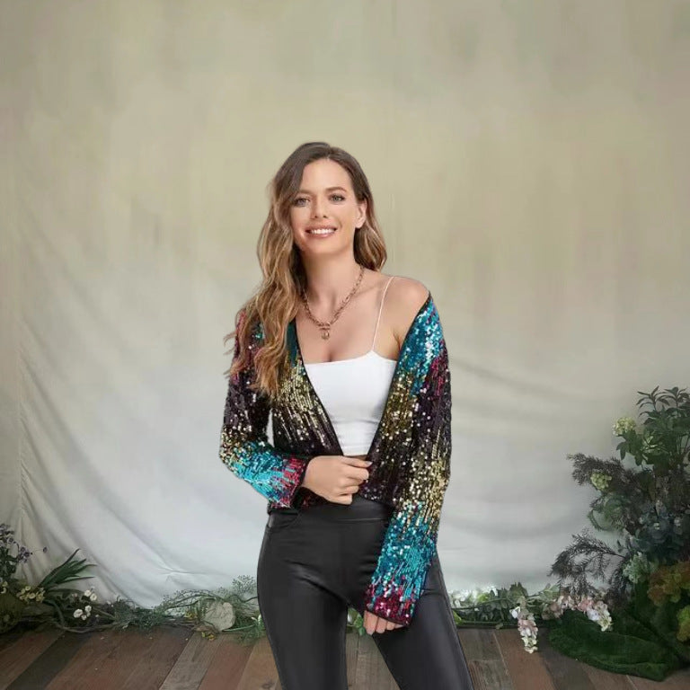 Damen Glitzernde Paillettenjacke mit modischem Schnitt R&B