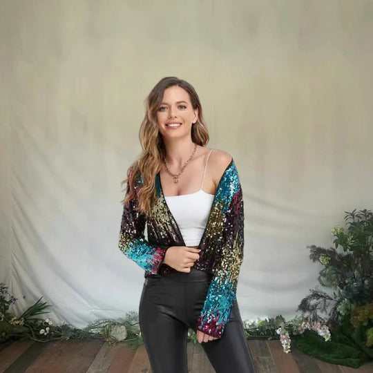 Damen Glitzernde Paillettenjacke mit modischem Schnitt R&B