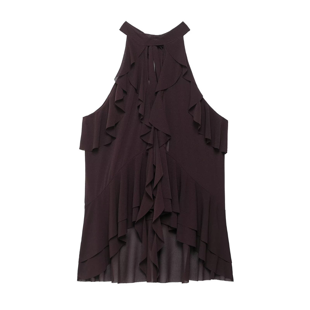 Damen elegantes Rüschenoberteil mit hochgeschlossenem Design R&B