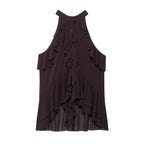 Damen elegantes Rüschenoberteil mit hochgeschlossenem Design