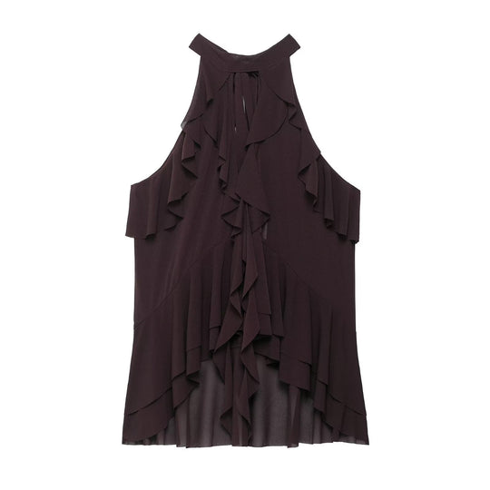 Damen elegantes Rüschenoberteil mit hochgeschlossenem Design R&B