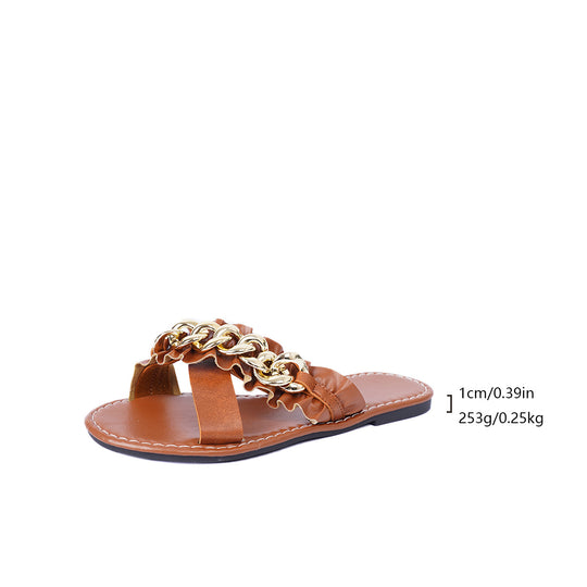 Damen Riemchensandalen mit modischem Kettenakzent und geschwungenem Riemendesign R&B