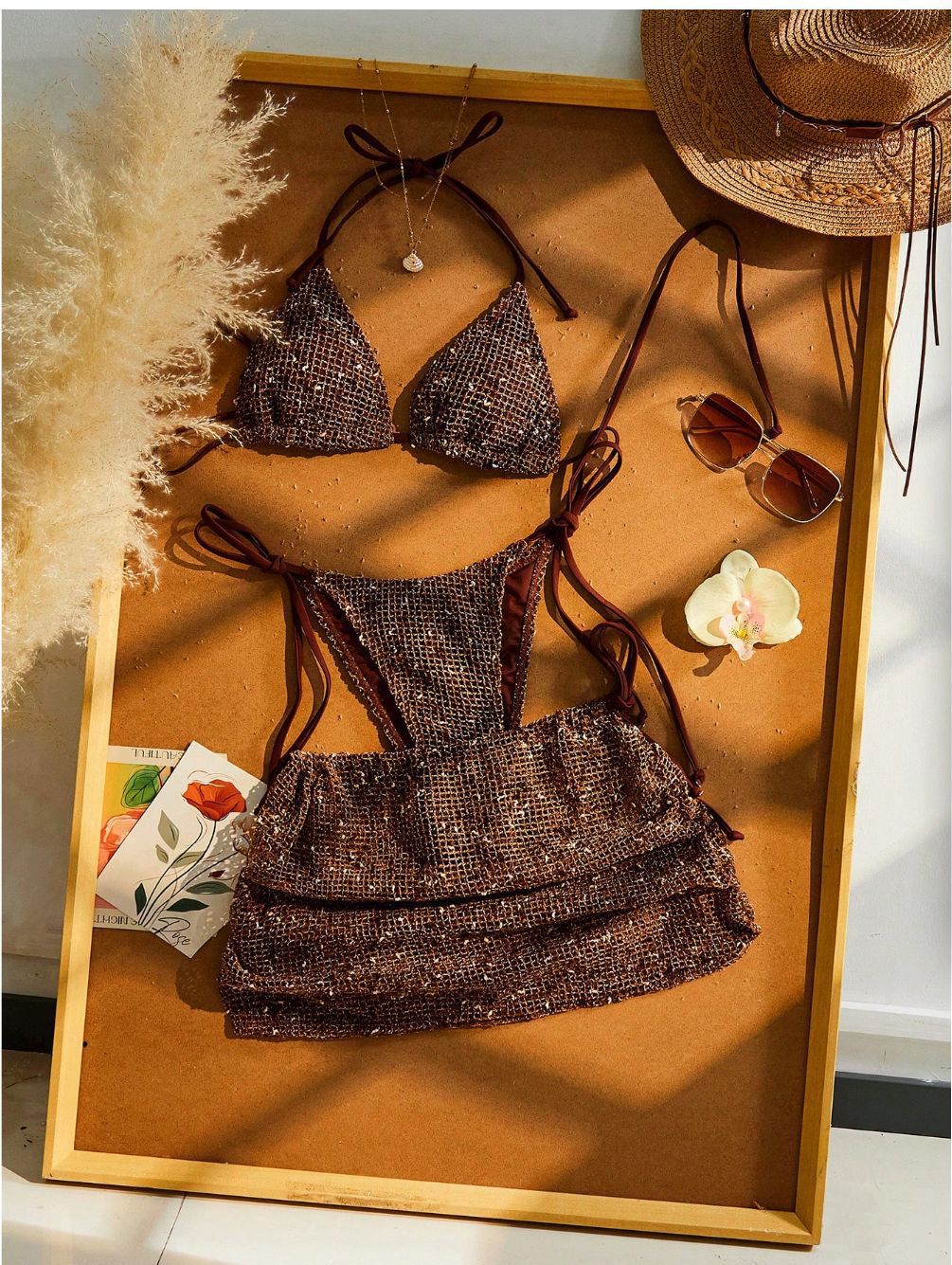Damen Triangel-Bikini mit Wickelrock und verstellbaren Trägern R&B