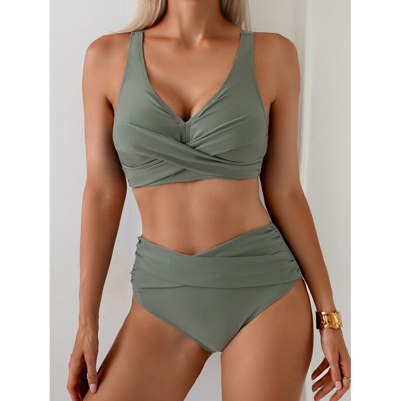 Damen Hochtailliertes Bikini-Set mit raffiniertem Wickeldesign R&B