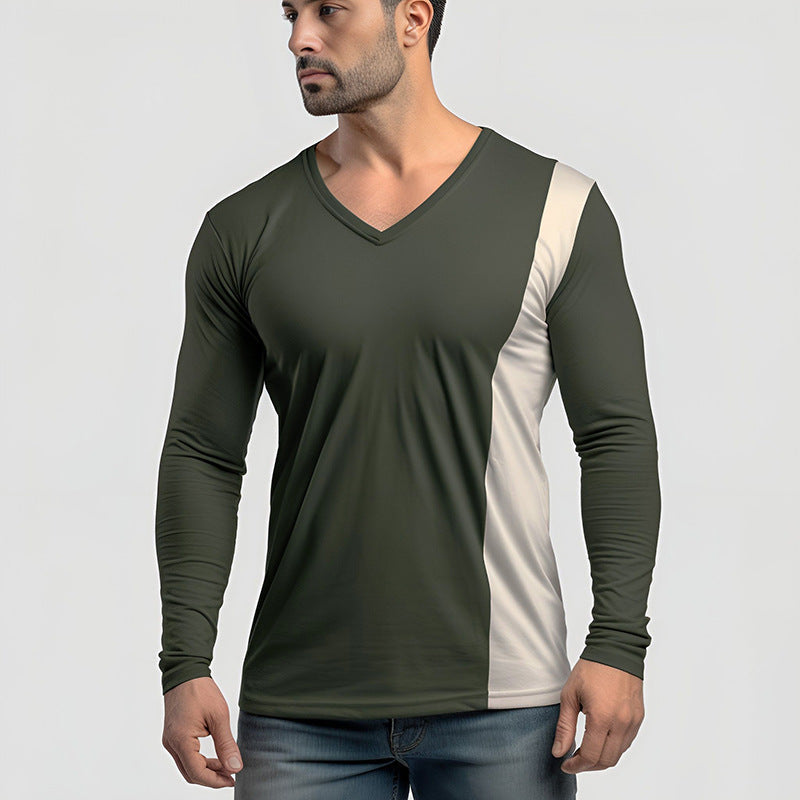 Herren Langarmshirt mit modernem V-Ausschnitt und kontrastierendem Design