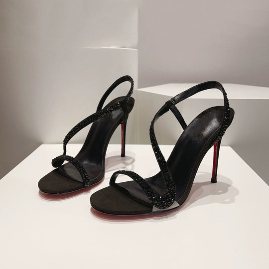 Damen elegante High Heel Sandalen mit funkelnder Strassverzierung R&B
