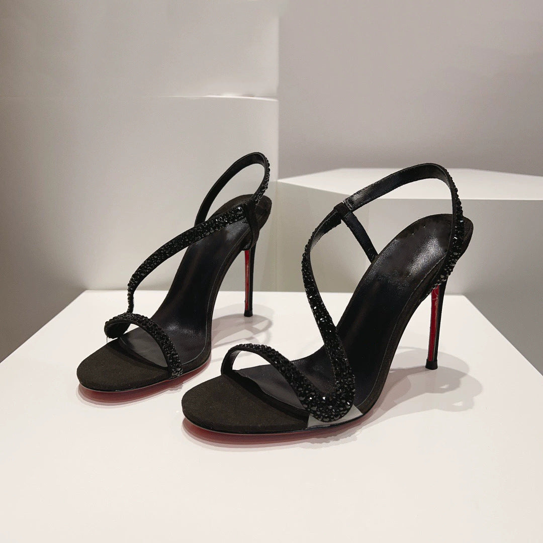 Damen elegante High Heel Sandalen mit funkelnder Strassverzierung R&B
