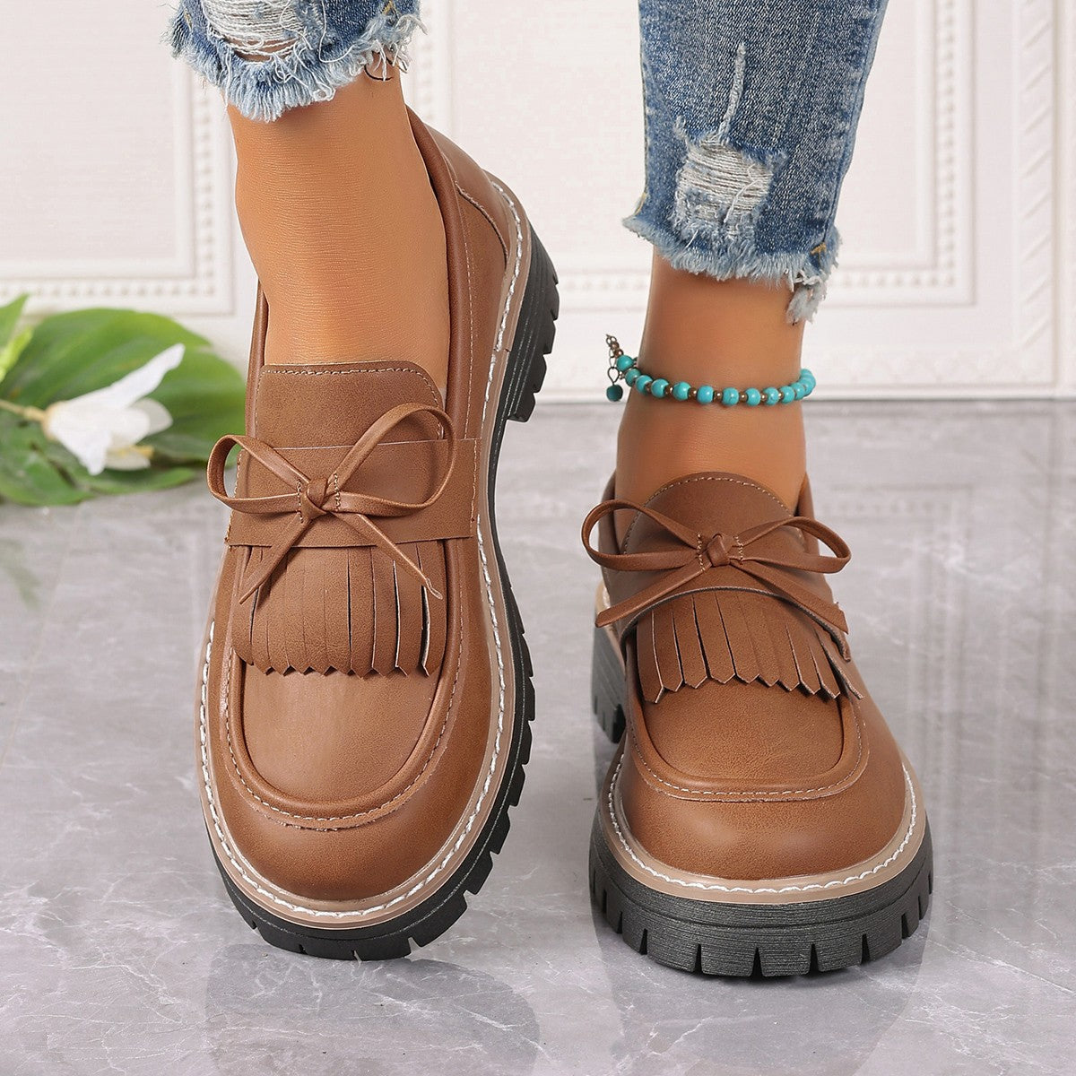 Damen Mokassins mit modischem Fransen-Design und bequemer Sohle R&B
